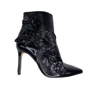 Zara Collection 3D Floral Ankle Boots EU 36 Black Leather Glam Preppy Date Night